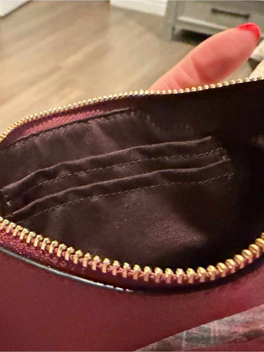 Coach Burgundy Leather Wristlet Clutch with Gold Logo